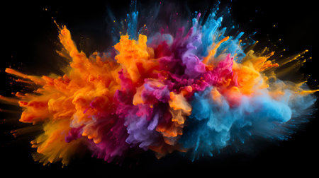 Explosion of colored powder on black backgroundの素材