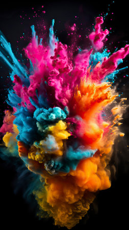Explosion of colored powder on black backgroundの素材