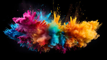 Explosion of colored powder on black backgroundの素材