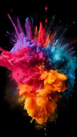 Explosion of colored powder on black backgroundの素材