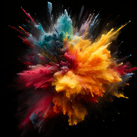 Explosion of colored powder on black backgroundの素材