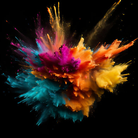 Explosion of colored powder on black backgroundの素材