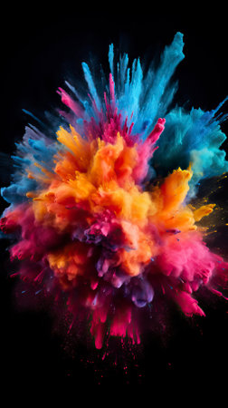 Explosion of colored powder on black backgroundの素材