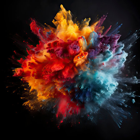 Explosion of colored powder on black backgroundの素材