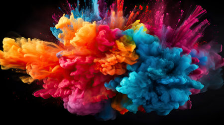 Explosion of colored powder on black backgroundの素材