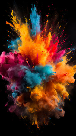 Explosion of colored powder on black backgroundの素材