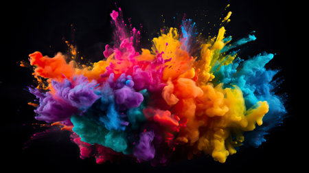Explosion of colored powder on black backgroundの素材