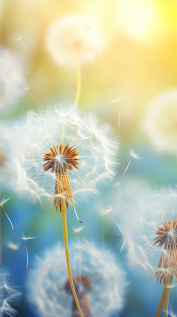 Abstract blurred nature background dandelion seedsの素材