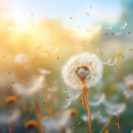 Abstract blurred nature background dandelion seedsの素材