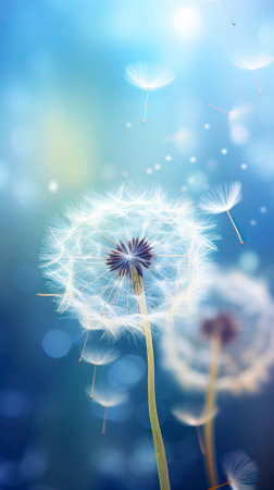 Abstract blurred nature background dandelion seedsの素材