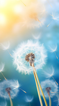 Abstract blurred nature background dandelion seedsの素材