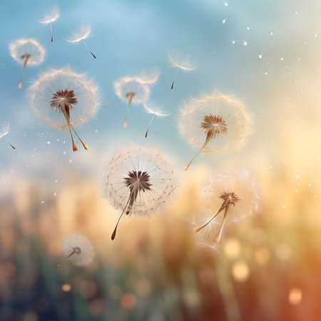 Abstract blurred nature background dandelion seedsの素材