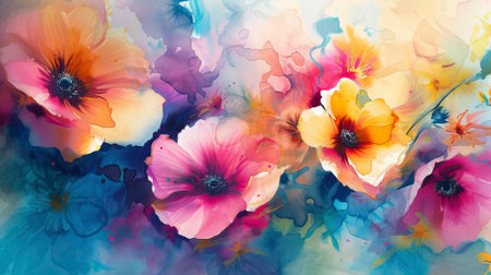 Abstract_watercolor_bright_flowersの素材