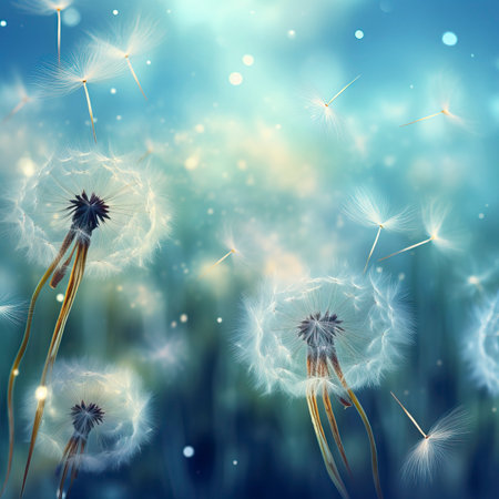 Abstract blurred nature background dandelion seedsの素材