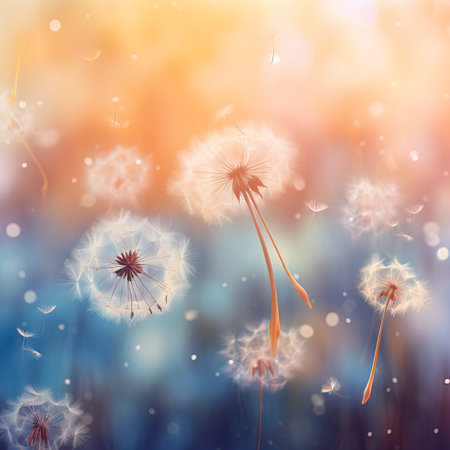 Abstract blurred nature background dandelion seedsの素材