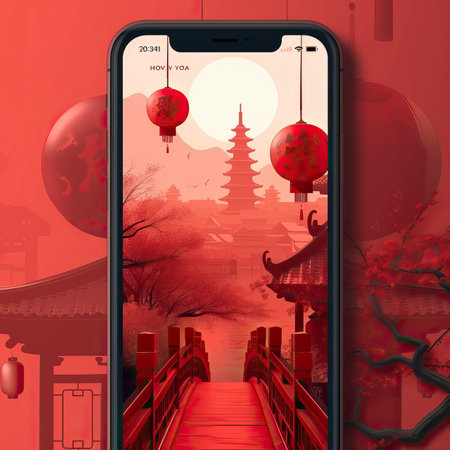 App background Illustration style red theme Chinese New yearの素材