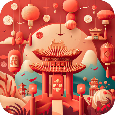 App background Illustration style red theme Chinese New yearの素材