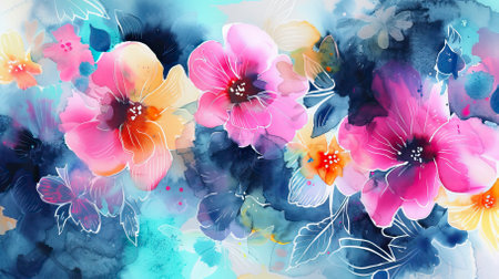 Abstract_watercolor_bright_flowersの素材