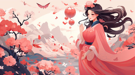 Celebration_Spring_Flowers_Chinese_Styleflat_designの素材