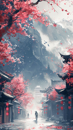 Celebration_Spring_Flowers_Chinese_Styleflat_designの素材