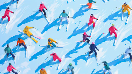 Snowboarders and skiers ride in the ski resort patternの素材