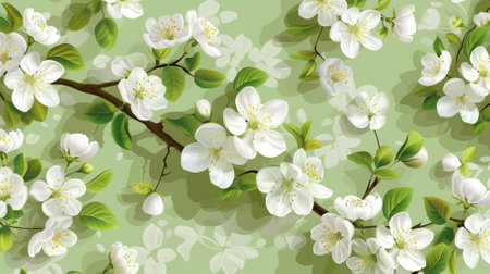 Spring_summer_green_delicate_seamless_pattern_with_blomming flowerの素材