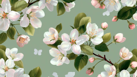 Spring_summer_green_delicate_seamless_pattern_with_blomming flowerの素材