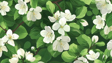 Spring_summer_green_delicate_seamless_pattern_with_blomming flowerの素材