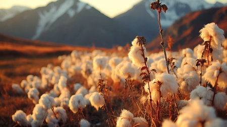 Cotton plant field with mountains and sky in the style of (37)-gigapixel-low res-scale-2 50x.jpegの素材