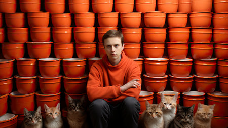 A picture with many red bowls of food and fish.  Food Illustrationの素材