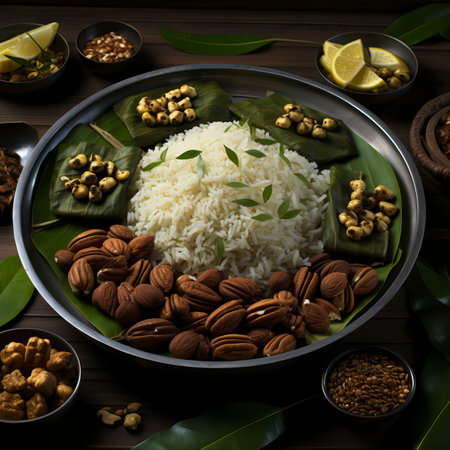 A plate of rice with vegetables. Food Illustrationの素材