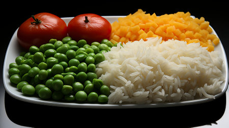 A plate of rice with vegetables. Food Illustrationの素材