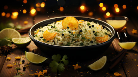 A plate of rice with vegetables. Food Illustrationの素材