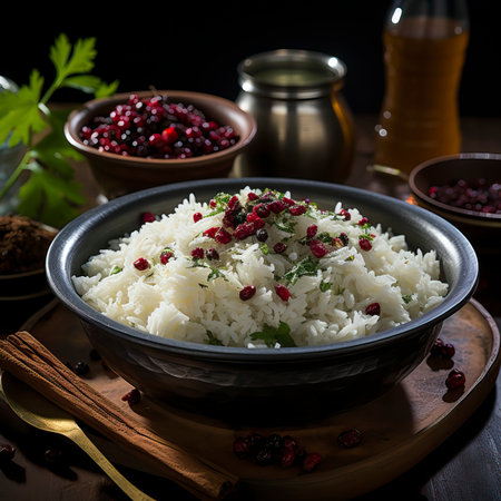 A plate of rice with vegetables. Food Illustrationの素材