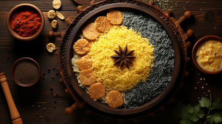 A plate of rice with vegetables. Food Illustrationの素材