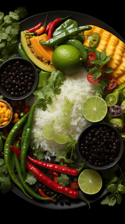 A plate of rice with vegetables. Food Illustrationの素材