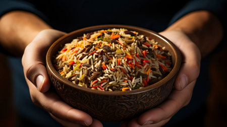 A traditional indian pulao bowl with vegetables and spicesの素材