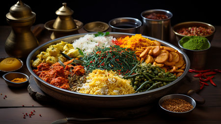 An indian rice pudding surrounded by bananas nuts cashews. Food Illustrationの素材