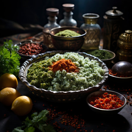 A traditional indian pulao bowl with vegetables and spicesの素材