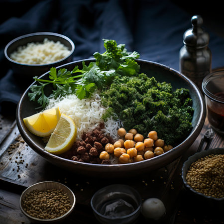 A traditional indian pulao bowl with vegetables and spicesの素材