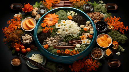 Some chinese dishes on a plate in the style of chinese new yearの素材