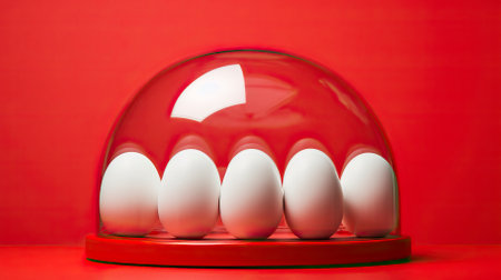 The eggs are in a bowl with lanterns on a red backgroundの素材