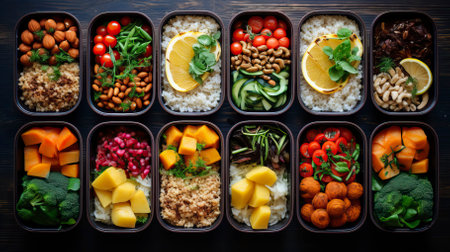 Prepared food for healthy nutrition in lunch boxes. Food Illustrationの素材