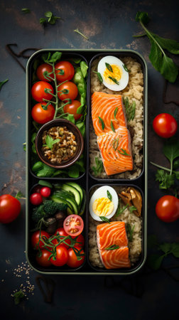 Prepared food for healthy nutrition in lunch boxes. Food Illustrationの素材