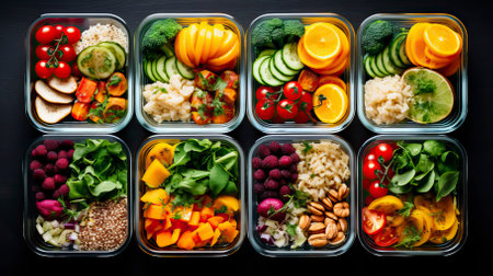 Prepared food for healthy nutrition in lunch boxes. Food Illustrationの素材