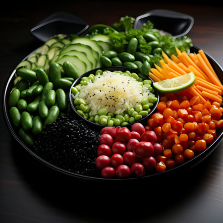 A plate of rice with vegetables. Food Illustrationの素材