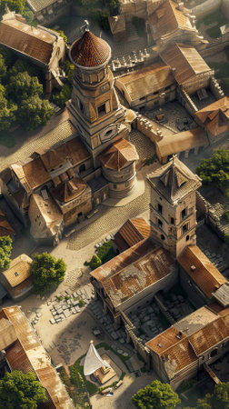 Ancient Style Church complex from Birds eyesの素材