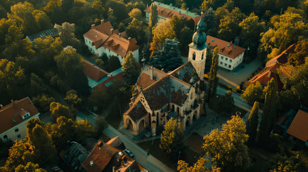 Old Style Church complex from Birds eyesの素材