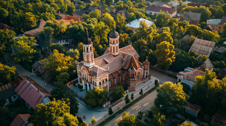 Old Style Church complex from Birds eyesの素材