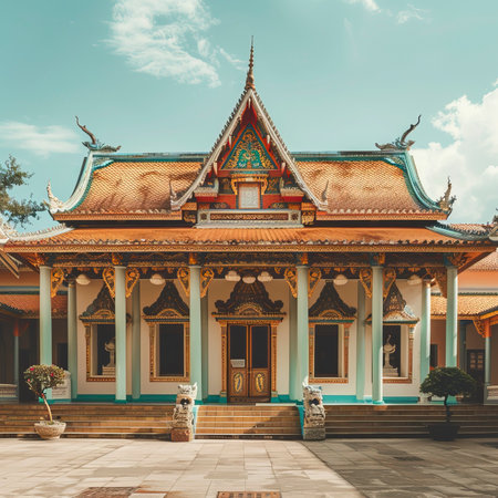 Buddhist temple in Phnom Penh, Cambodia. Vintage styleの素材